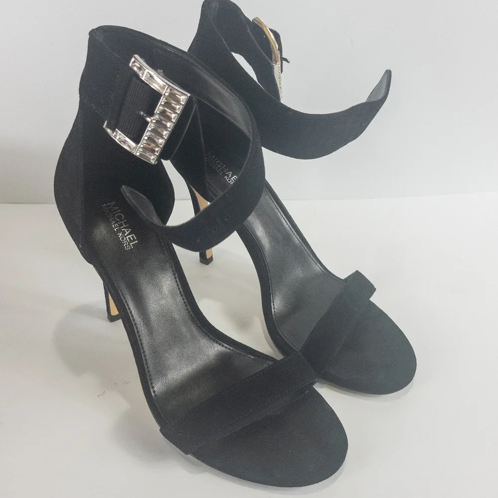 Michael Kors Crystal Embellished Suede Sandal Black -8 - Picture 4 of 6